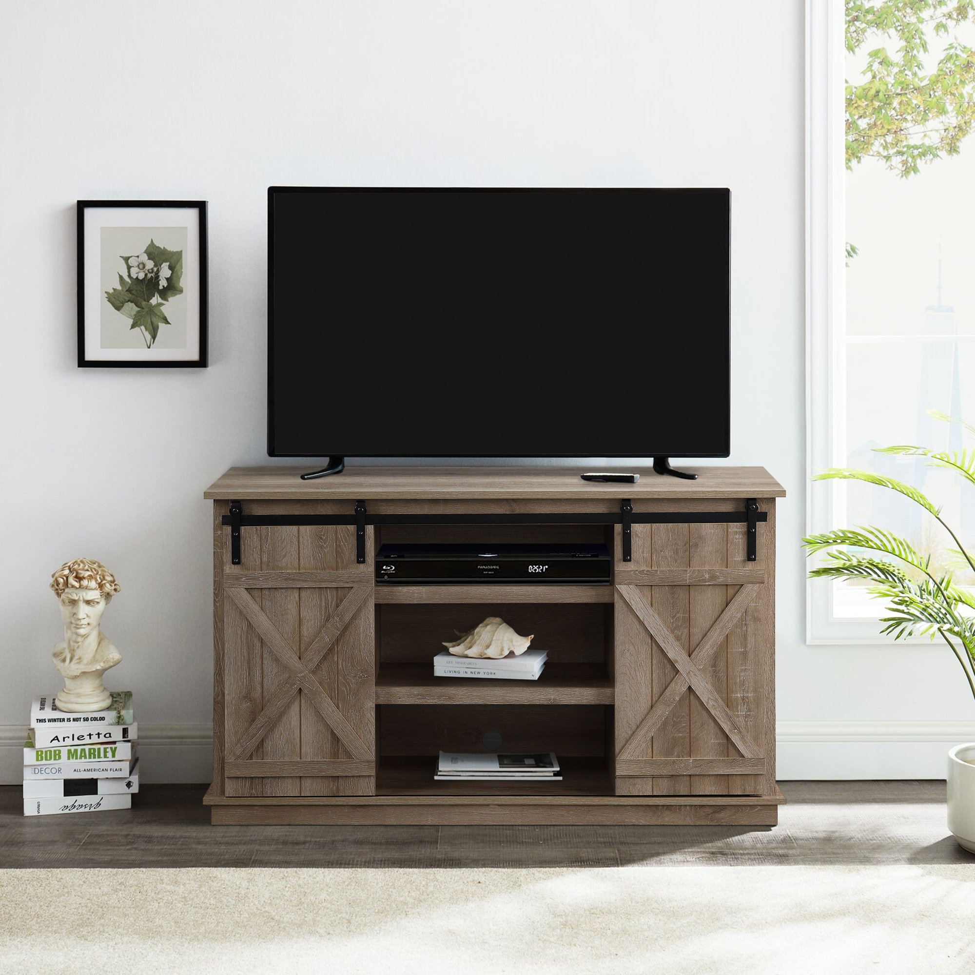 Gracie Oaks Laquela Farmhouse TV Stand For Tvs Up To 75, Wood TV