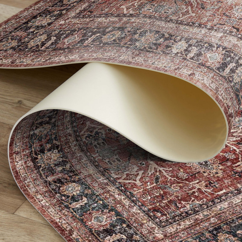 Zephyr Red Easy to Clean Vinyl Rug, 2' x 6'