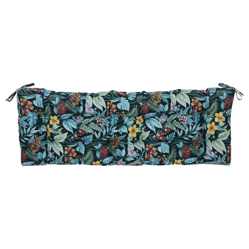 Tufted Outdoor Bench Cushion, Blue/Green/Carena Teal Floral, 55" W x 19" D