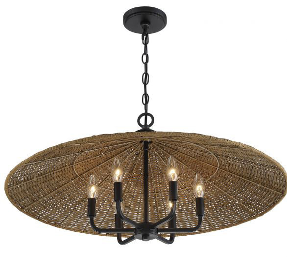 Hubbs 6 lumières Eman en noir mat avec rotin foncé