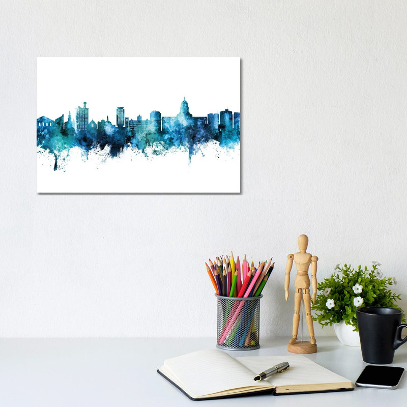 Madison Ii Wisconsin Skyline Blue Teal by Michael Tompsett - Wrapped Canvas Print, 20.32 cm H x 30.48 cm W