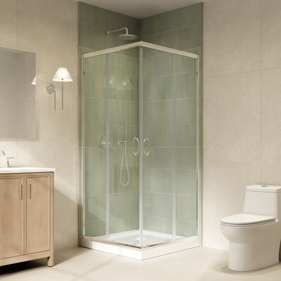 Breeze 36 in. L x 36 in. W x 75.63 in. H Square Corner Shower Kit in Chrome, Clear Sliding Door and Pan