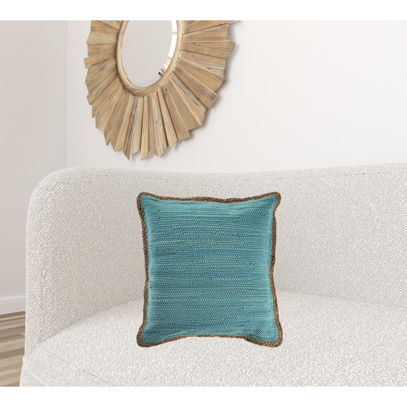 Oreiller à fermeture à glissière en mélange de coton 20 po x 20 po, Bleu turquoise / brun clair