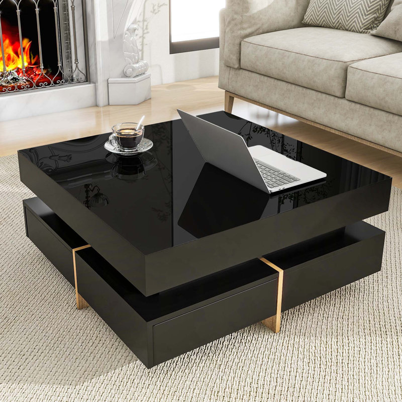 Table basse carrée multi-rangement, Noir
