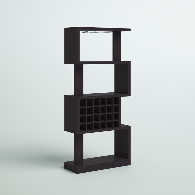 Yosselin 24 Bottle Floor Wine Bottle & Glass Rack, Cappuccino