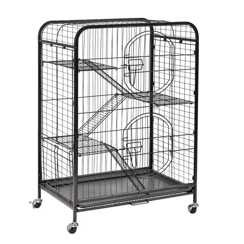 Cage à cage noire en métal pour animaux avec roulettes