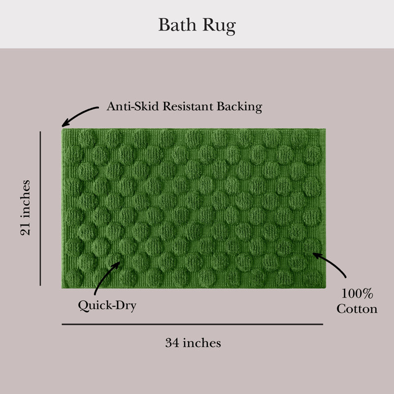 kate spade new york Dotted Woven Bath Rug, 21 in x 34 in, 100% Cotton Quick Dry French Navy Bath Mat, 34" L x 21" W, Green