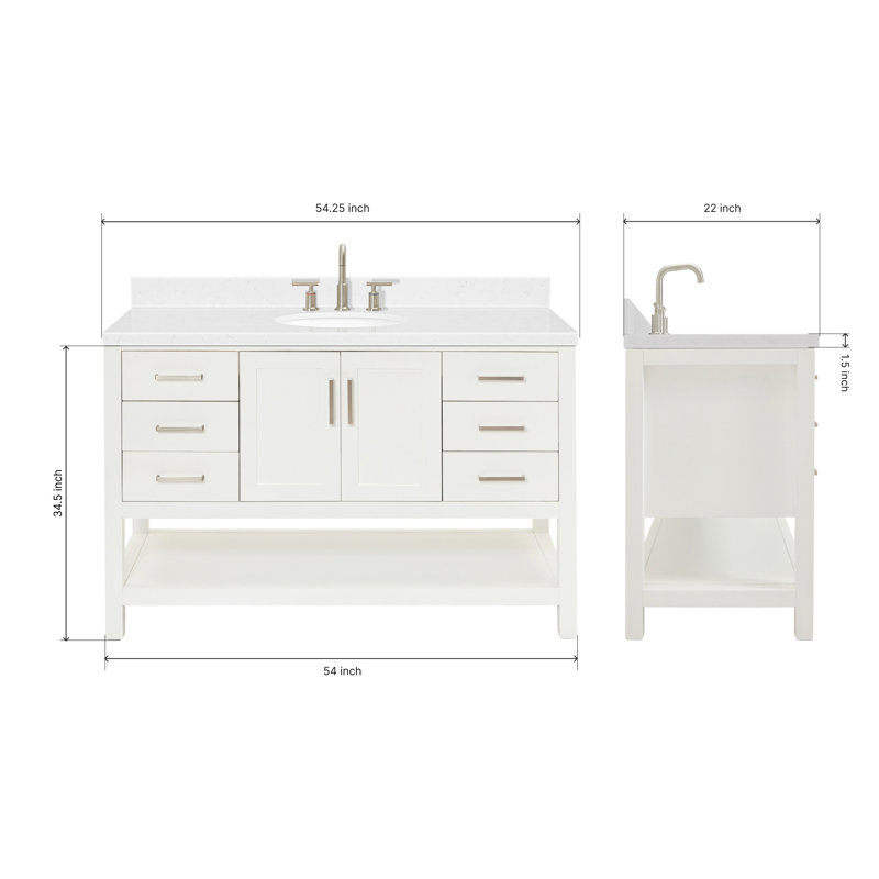 ARIEL Magnolia 54 Single Bathroom Vanity with Top, White