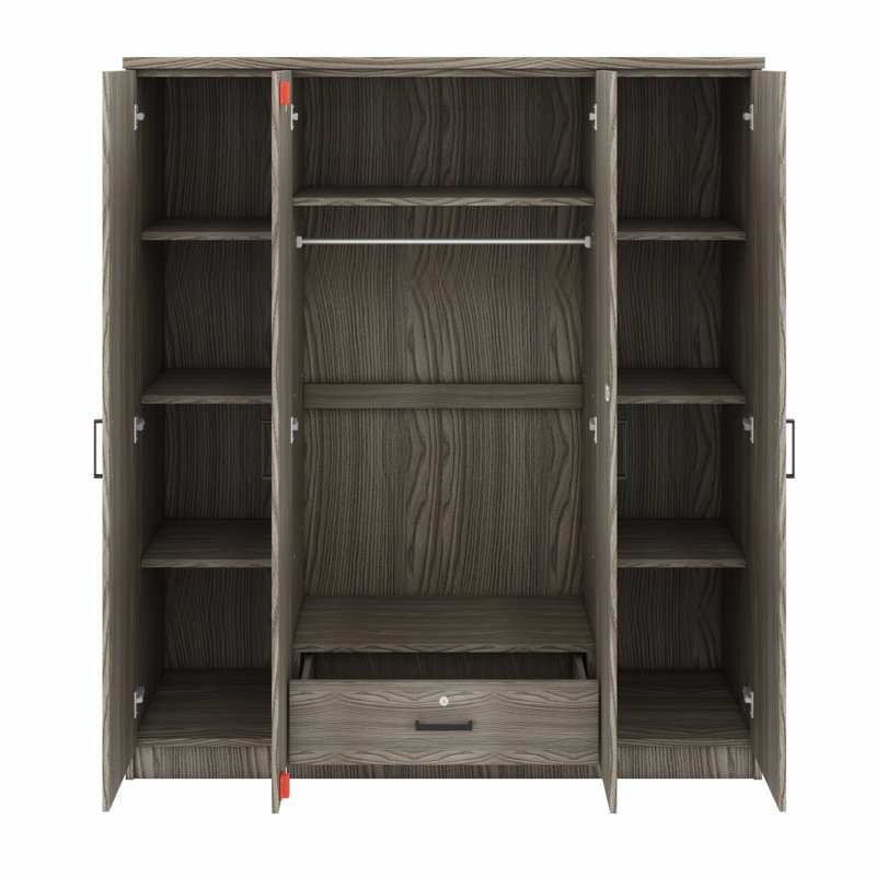 Élégante garde-robe de chambre à coucher à 4 portes avec tiroir simple, Grey