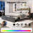 Axyl Bed Frame with 2 Storage Drawers, LED Bed Frame with 2-Tier Storage Headboard&Charging Station, Metal Platform Bed Frame, No Box Spring Needed-1118815823-1118815816