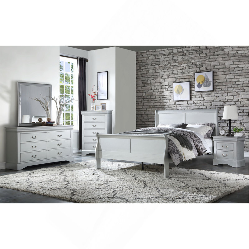 Louis Philippe Platinum Finish  Bed, King