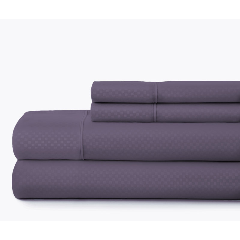 Becky Cameron Checkered Embossed Bed Sheet Set, Purple, King Sheet Set + 1 Fitted Sheet + 2 Pillowcases