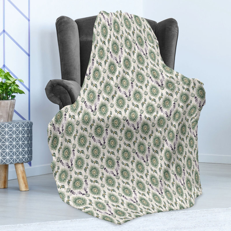 Ambesonne Classical Fleece Throw Blanket Orient Damask Pattern Multicolor, 50" W x 60" L
