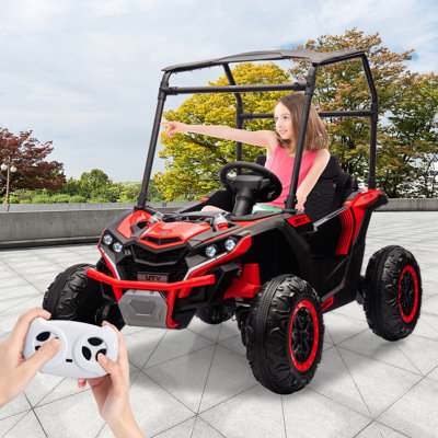 24V 4WD 2 places Kids Ride On UTV, voiture électrique avec parasol, télécommande, 4 amortisseurs, lumières DEL et lecteur de musique