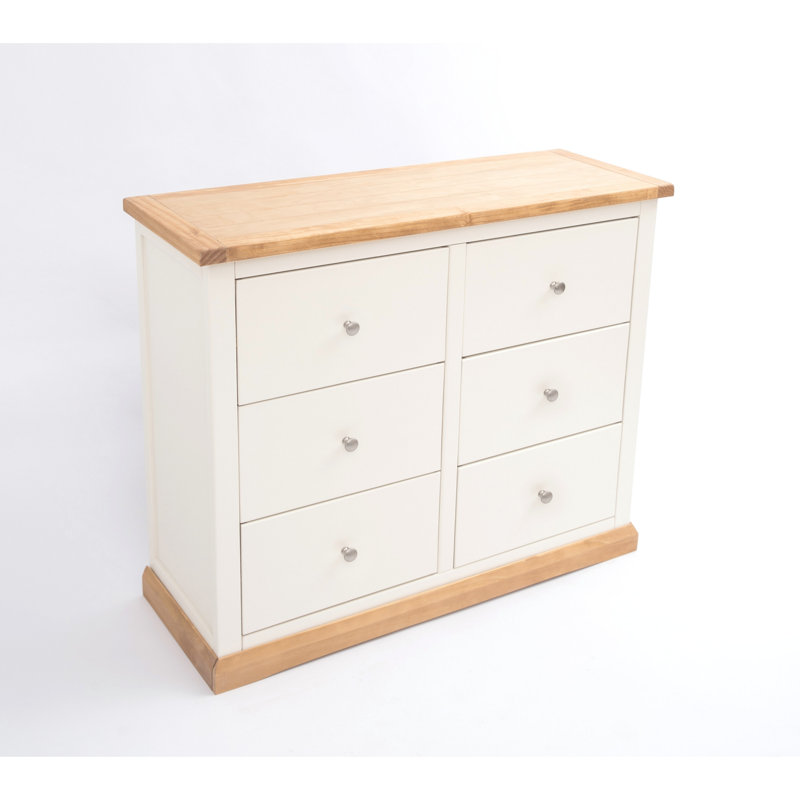 6 Drawer 110cm W Double Dresser, Waxed Pine