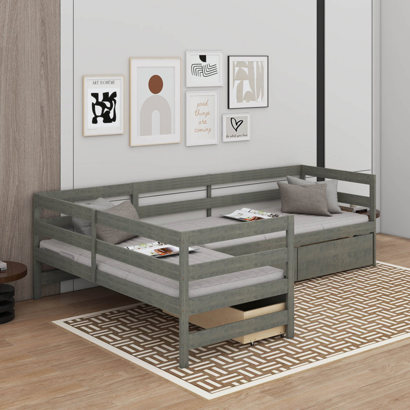 Lit plateforme simple avec tiroirs, Gris