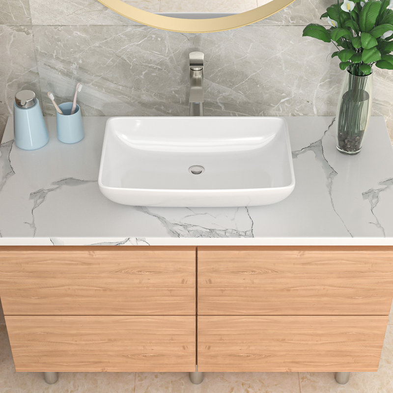 24" L x 15" W Bathroom Vessel Sink Rectangle White Ceramic Bathroom Sink Above Counter Sink