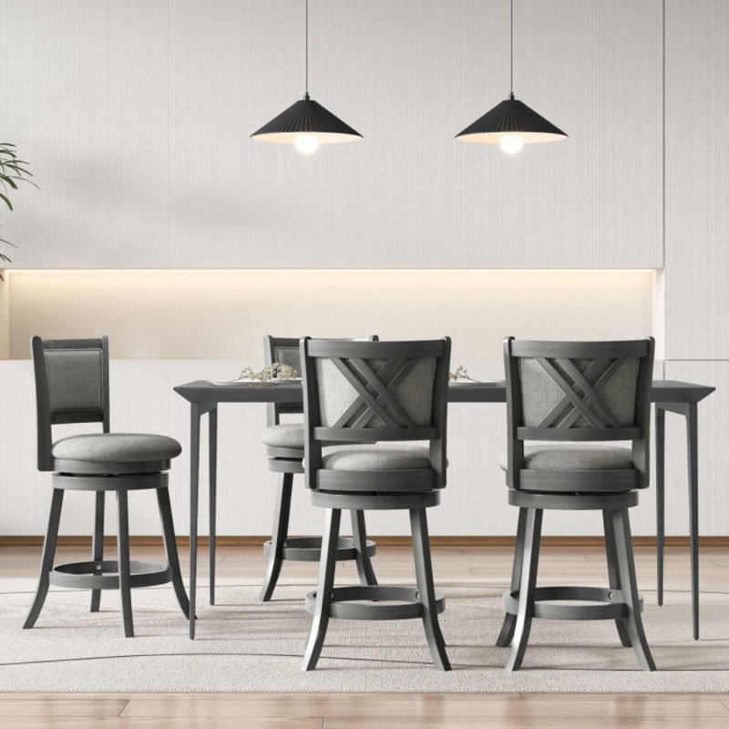 Swivel Bar Stools Set Of 2 With Soft-Padded Back And Seat