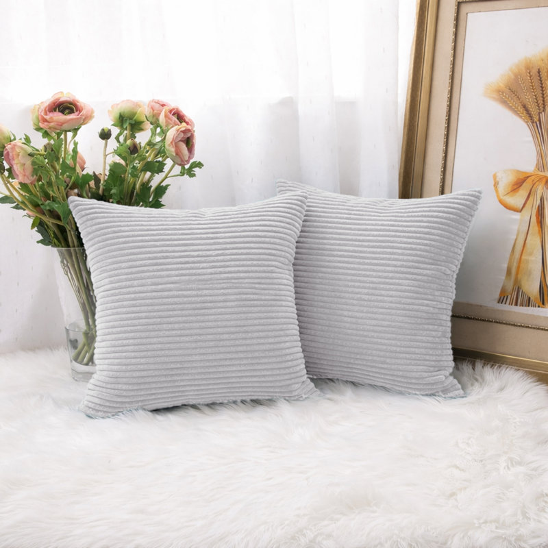 Patterned Velvet Scatter Cushion Covers, Set of 2 – Soft Plush Decorative Pillow Covers for Sofa, Bed & Living Room, Silver