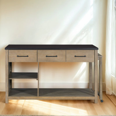 Expandable Kitchen Island Cart With Storage & Power Outlets, Retro Rolling Kitchen Island With Drawers & Shelves