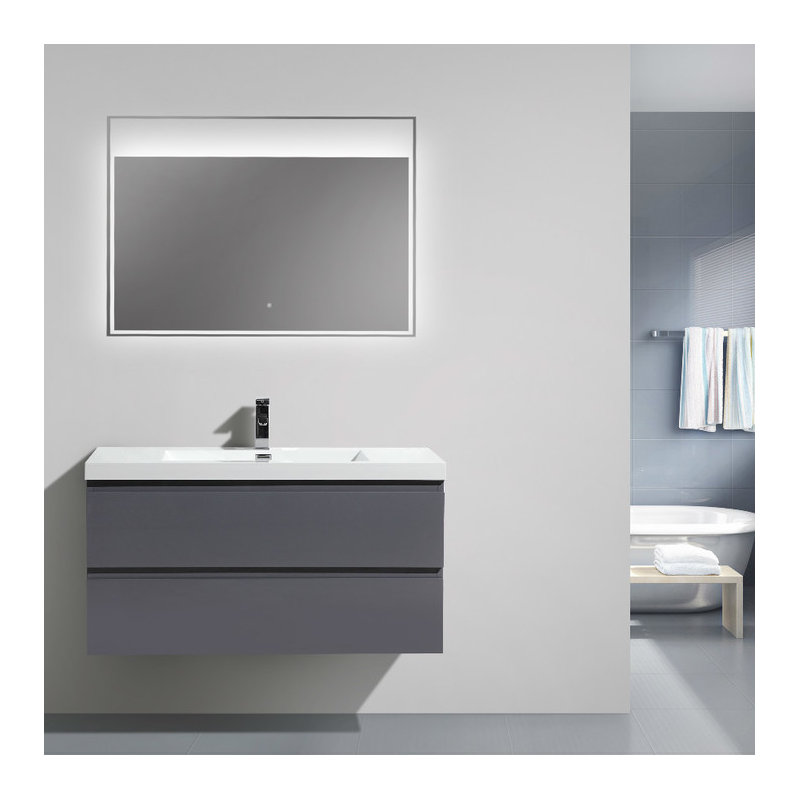 Ensemble de meuble-lavabo simple 41,75 po Curly, Gris à haute brillance