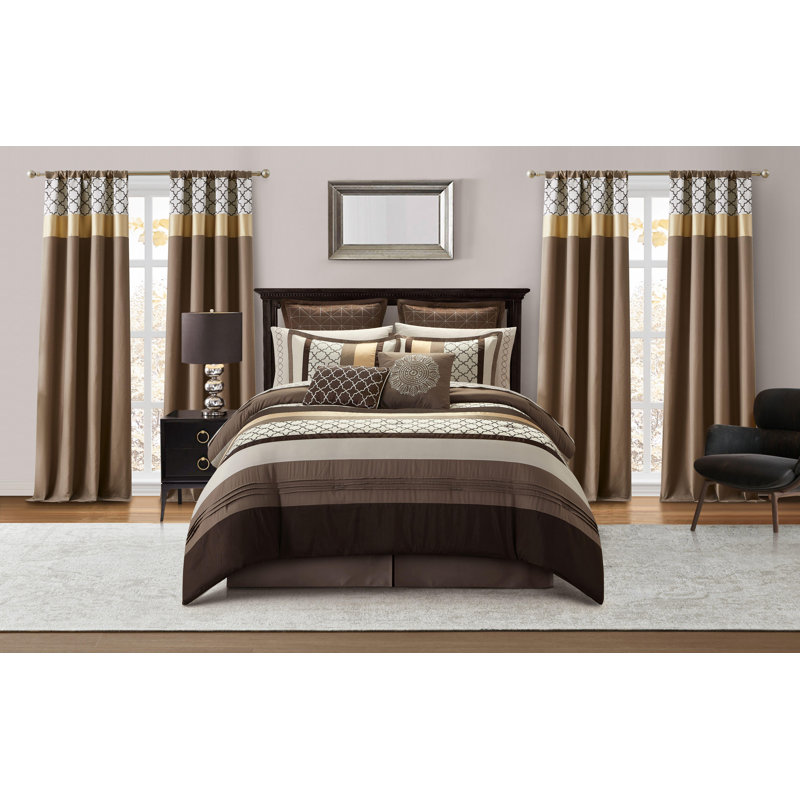 Avalon 16 Piece Microfiber Modern Bedding Set, Queen Comforter + 15 Additional Pieces, Brown