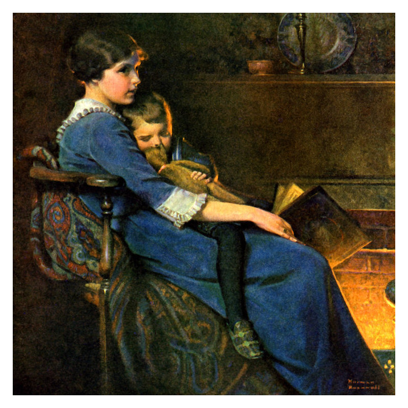 " Bedtime " by Norman Rockwell, 37" H x 37" W x 1.5" D