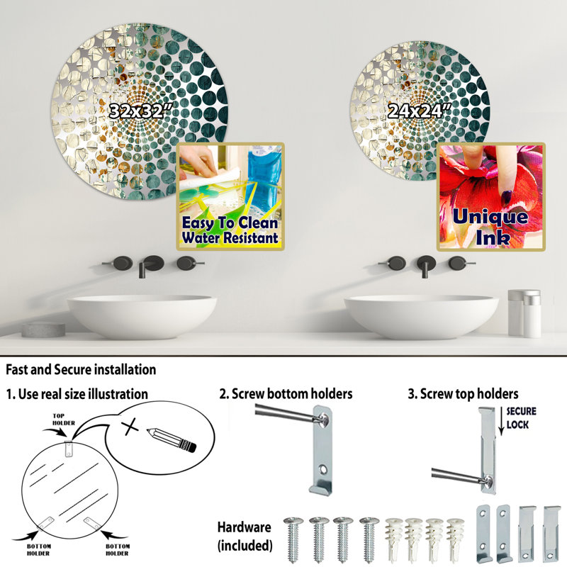 Deeric - Miroir décoratif cercles concentriques, 23,6 po x 23,6 po