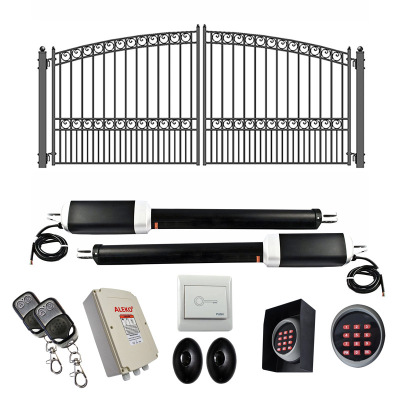 Paris Style Black Steel Dual Swing Driveway Gate with Automated Opener Kit