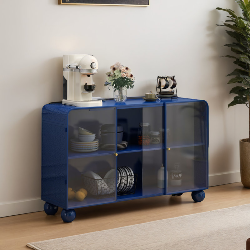 Floor-To-Ceiling Glass Storage Cabinet, Blue