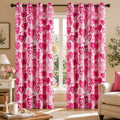 2Pcs rideaux mignons à imprimé de cœur, joli style, thème de la Saint-Valentin, décoratifs pour la chambre à coucher et le salon pour la maison