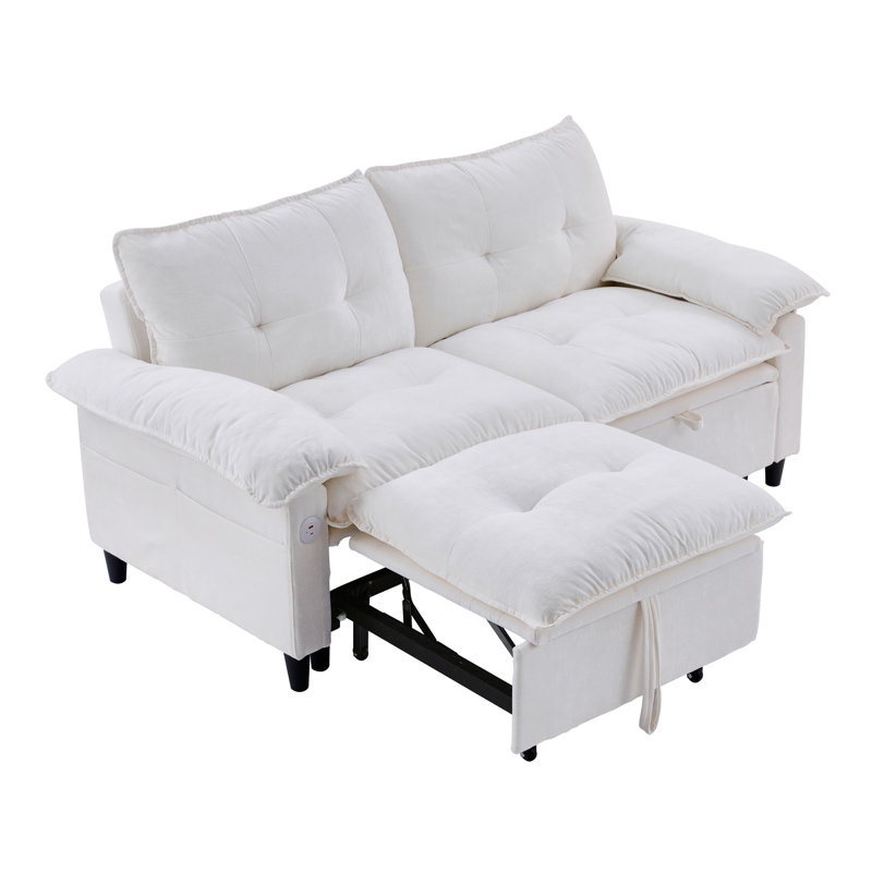 Canapé-lit 73 po en chenille avec ports USB pour petits espaces, salon, chambre à coucher, White Chenille