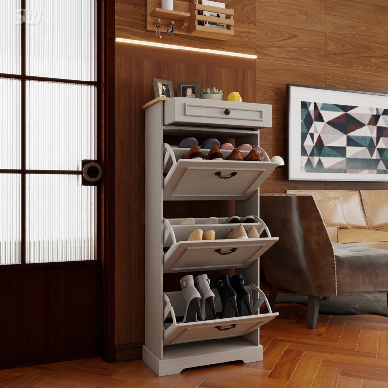 Armoire de rangement pour chaussures moderne autoportante avec 1 tiroir, 3 tiroirs rabattables et une tablette réglable pour le vestibule et le vestibule