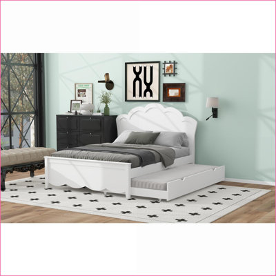 Lit plateforme double en bois de pin massif avec lit gigogne simple - sans sommier, blanc pour chambre d'amis