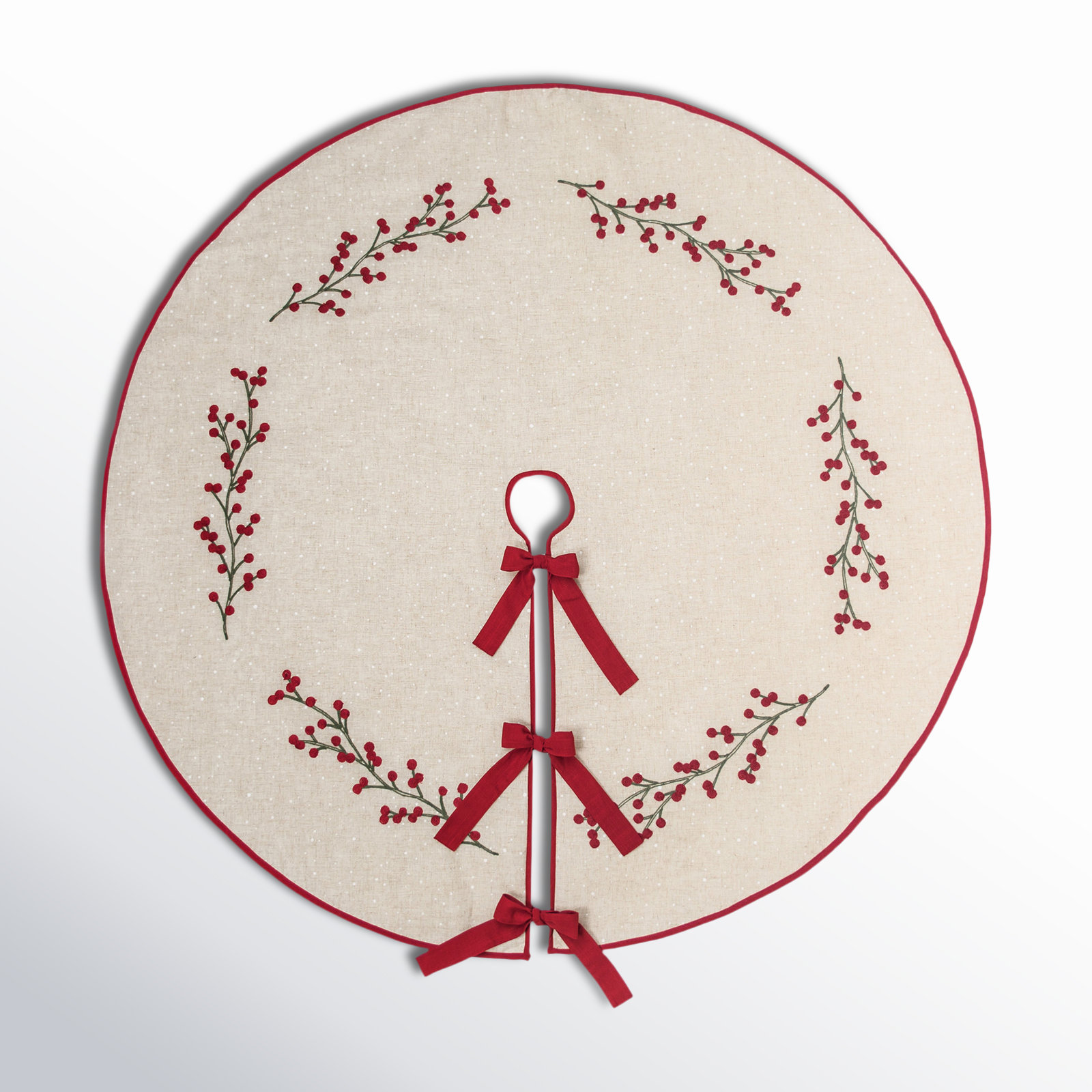 Xia Home Fashions Holly Berry Branch Crewel Embroidered Christmas Tree Skirt & Reviews | Birch Lane