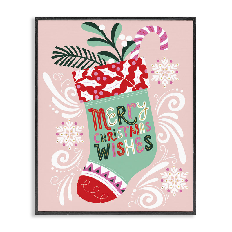 Chaussette de Noël Fun Whimsy, giclée par Muffin Grayson, H 14 po x l 11 po, Giclée encadrée noir minuit