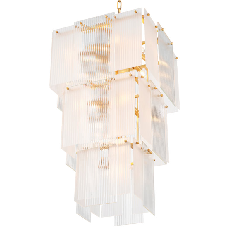 Chandelier Giardano Clear And Frosted Glass Antique Brass Finish