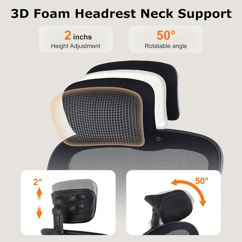 Ergonomic Office Chair With Adjustable Headrest & Lumbar Support, Desk Chair With Flip-Up Armrests, Comfortable For Home, Office, Conference Room