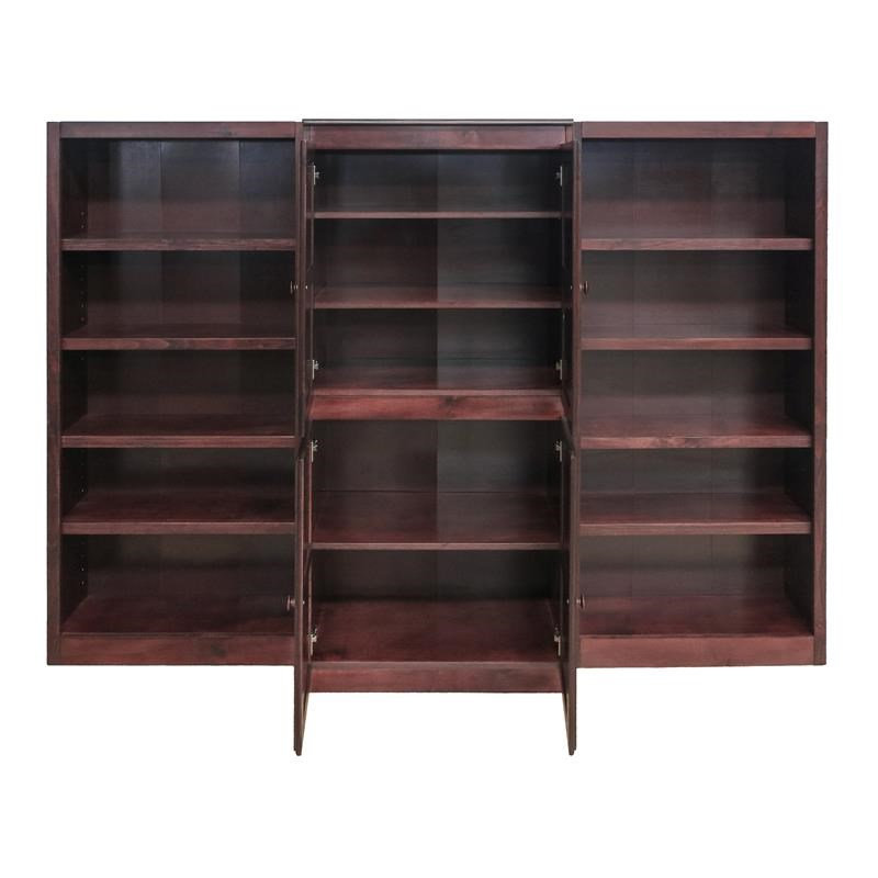  15 Shelf Bookcase Wall with Doors 91"Wx72"H in Cherry, Cherry