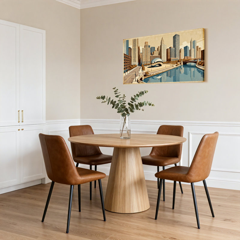 Tableau sur toile tendue représentant un paysage urbain de Chicago avec Cloud Gate et des reflets sur la rivière (lot de 1)
