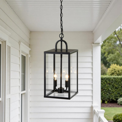 2-light Outdoor Hanging Lantern with Clear Glass Shade