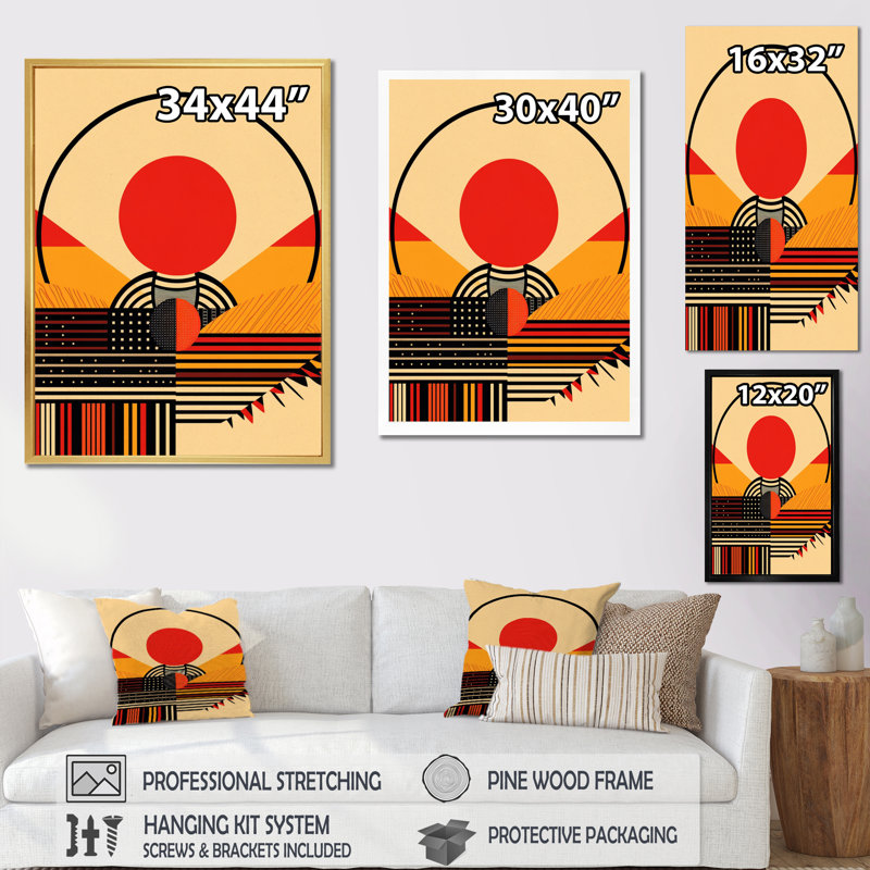 Beinteinn " Red Bold Sunset II ", Gold Single Picture Framed, 32" H x 16" W x 1" D