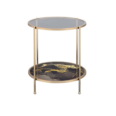 Table de bout en verre Fiorella à plateau en verre avec cadre en métal et tablette inférieure