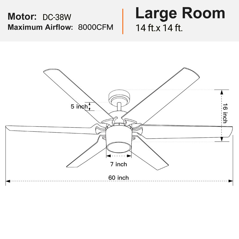 Modern 60'' Black and Gold Ceiling Fan with LED Light and Remote