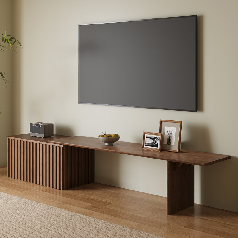 Modern Walnut Extendable TV Stand, Adjustable 63"–87" Console with Storage for TVs up to 85"