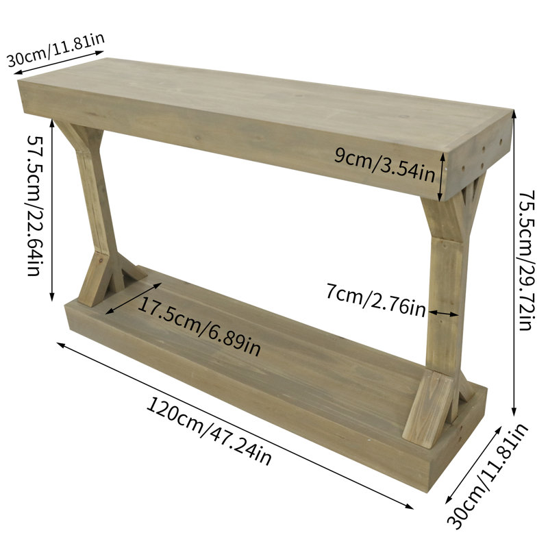 120cm Solid Wood Console Table, Natural Wood