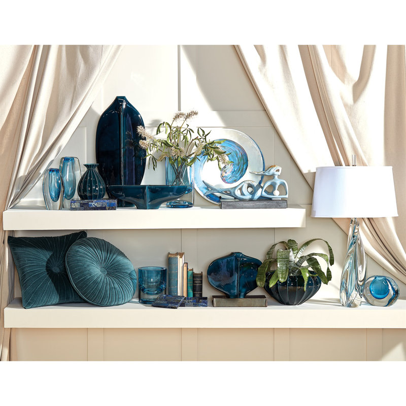 Blue Earthenware Table Vase, 18.25" H x 4" W x 14" D