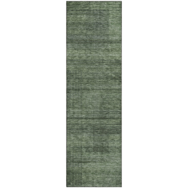 Premium Machine Washable Prisco Olive Rug, Runner 2'3" x 7'6"