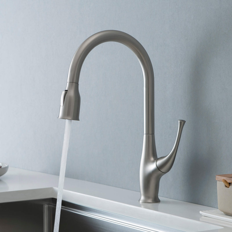 Robinet de cuisine à poignée simple Cedar, Sans distributeur de savon, Nickel brossé