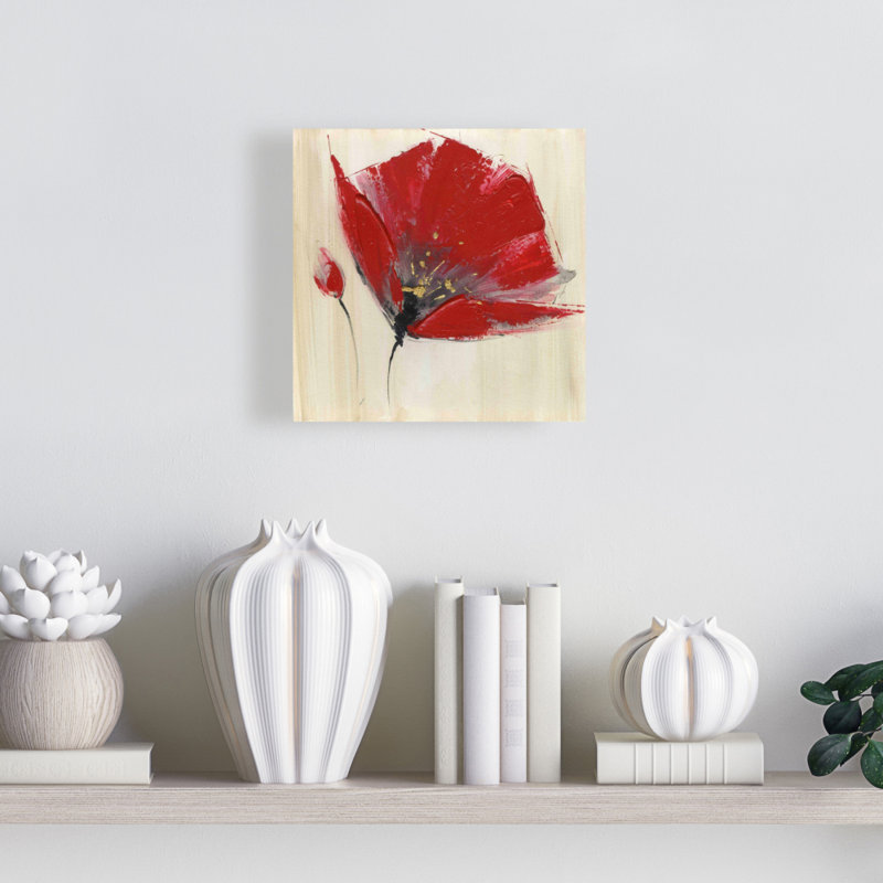 Toile grise pour chambre à coucher - deux fleurs rouges | Décoration intérieure contemporaine
